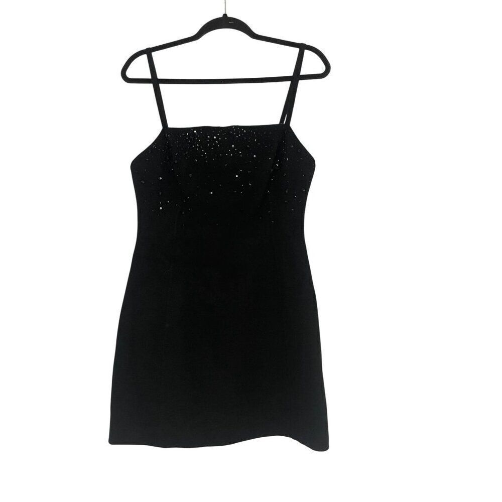 Massimo Dutti Womens Mini Dress Large Black Beaded Wool Blend Semi 9210/954 NWT
